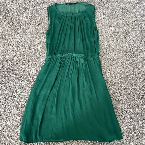 Zara Basic Womens M Green Solid Round Neck Knee Length Midi Dress Sleeveless - Picture 1 of 5